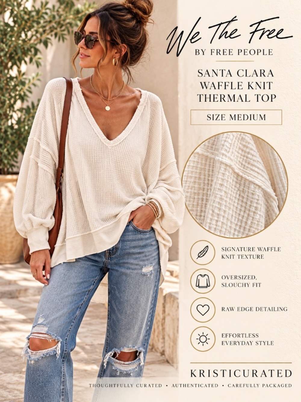 WE THE FREE BY FREE PEOPLE SANTA CLARA WAFFLE KNIT THERMAL TOP • M